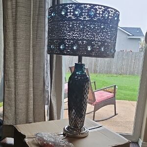 Stylish Silver and Blue Table Lamp    2 Matching  Lamps